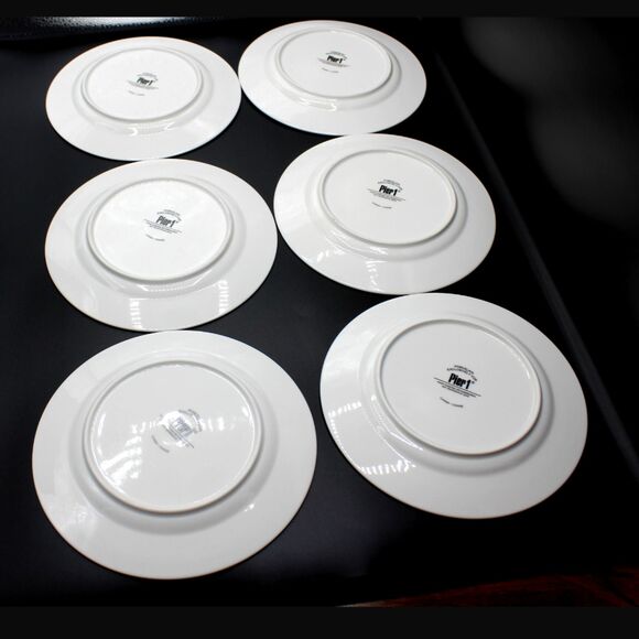 Vintage Pier 1 Salad Dessert Plates Set White Gold Scroll Red Ornaments Design - Picture 7 of 8